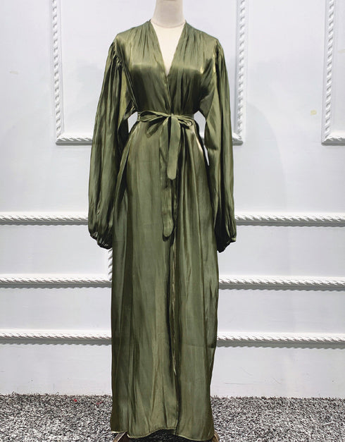 Women's Solid Color Puff Sleeve Maxi Abaya